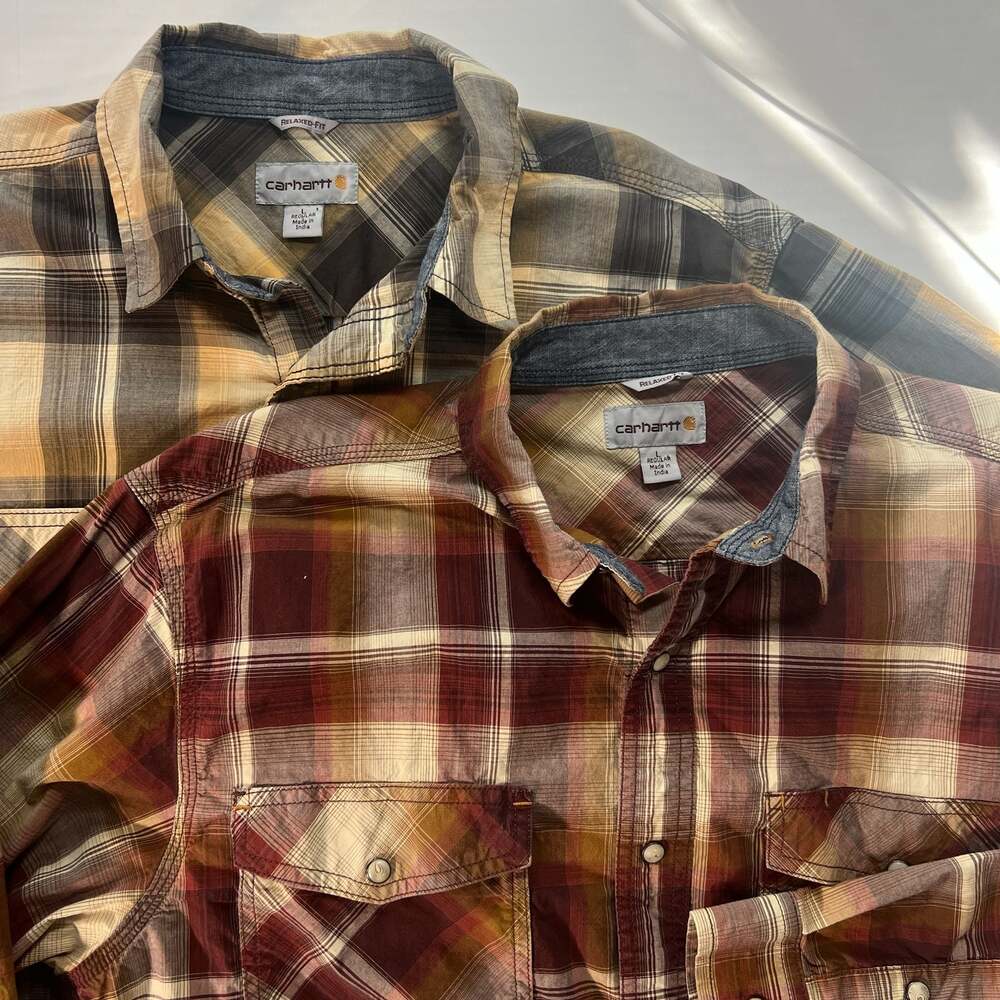 Bundle CARHARTT Rugged Flex Relaxed Fit Pearl Snap Front Shirt Plaid Men's Large